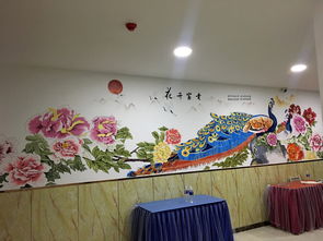 墙绘 花开富贵孔雀图