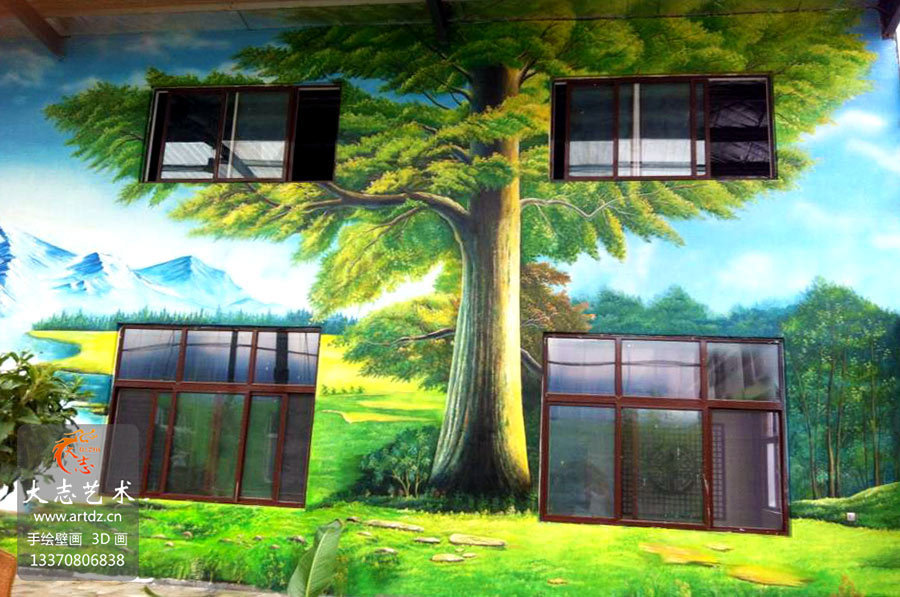 青岛城阳工厂围墙风景画 从工业风貌到公园景致的墙体彩绘艺术